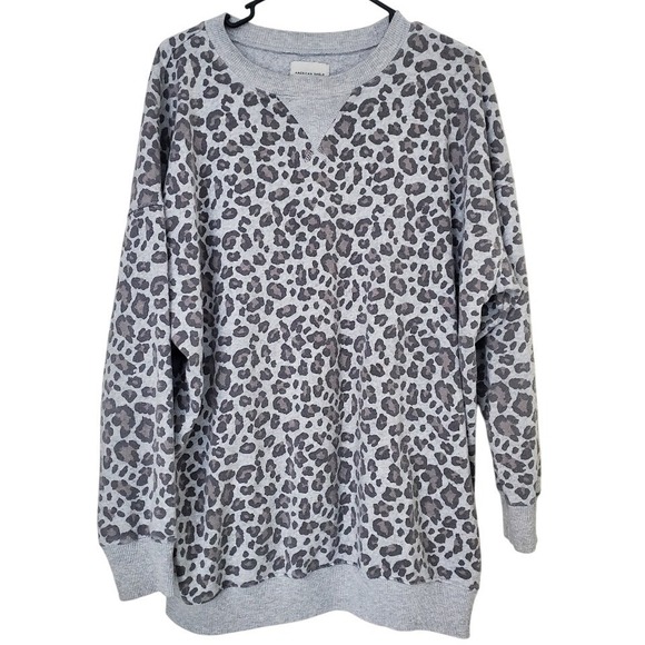 American Eagle By Payless Tops - American Eagle Gray Leopard Print Sweatshirt Pullover Jegging Fit Lounge Sm